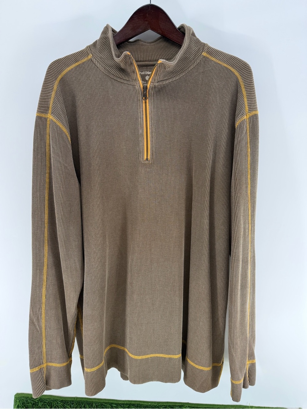 Ruff Hewn Brown Half-Zip Sweater with Yellow Contrast